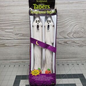 Sculptured Tapers Ghost Shaped‎ Halloween Candles Pumpkin Scary Boo Vtg